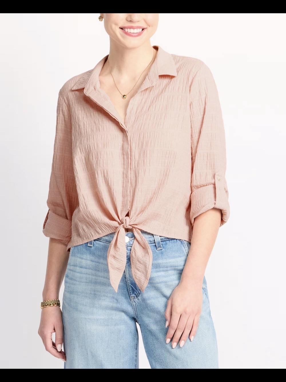 Pale Sky Shanna Tie-Front Button Down Shirt - Blush Pink